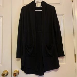 Black Hooded Cardigan with Pockets